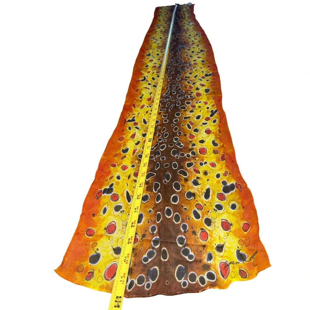 Fin-Flank Fincognito Silk Scarf Ryan Keene Multi-Colors Red Orange Blue Yellow